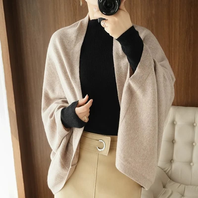Autumn Winter New Style Loose Woolen Cardigan Shawl V-Neckline Multi-Purpose Outerwear Shoulder Wrap Scarf Knitted ...