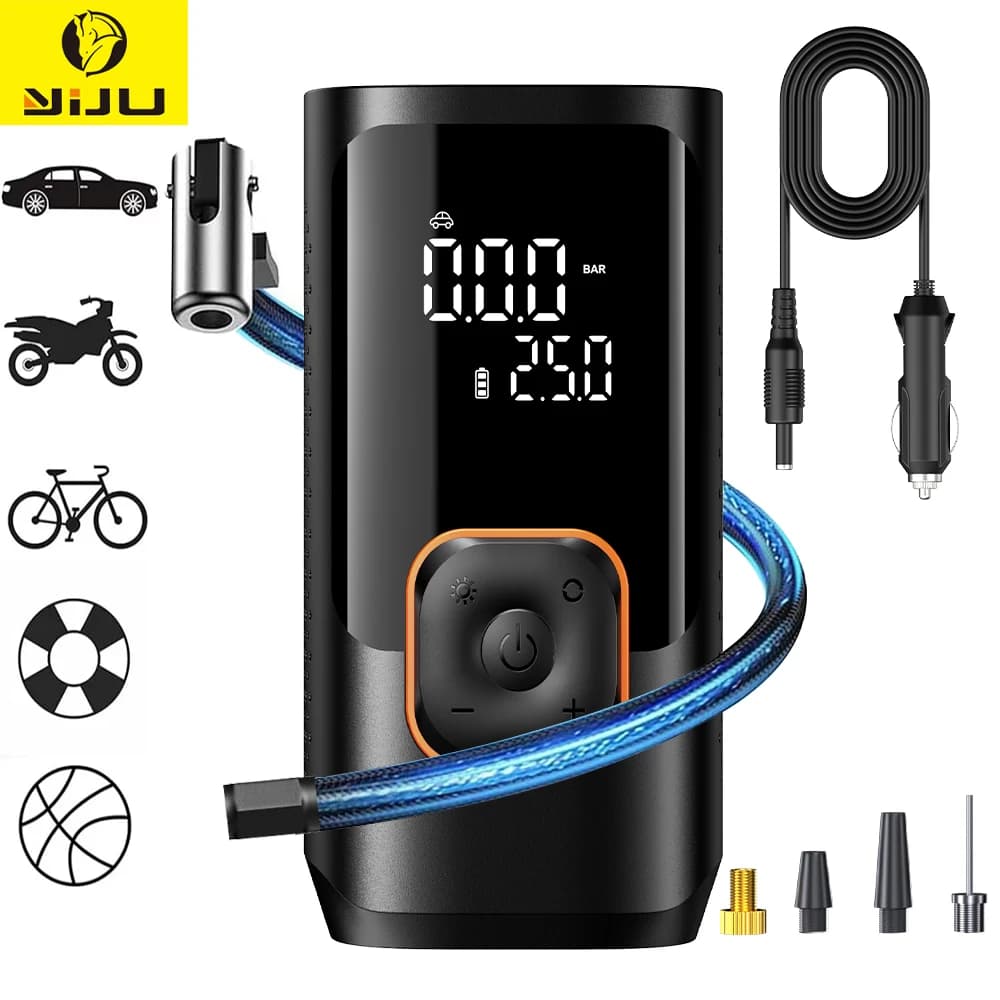 YIJU Pompa d'aria portatile per auto Gonfiatore cablato Compressore Gonfiatore per pneumatici Pompa d'aria a pressione precisa per palla da bicicletta per moto