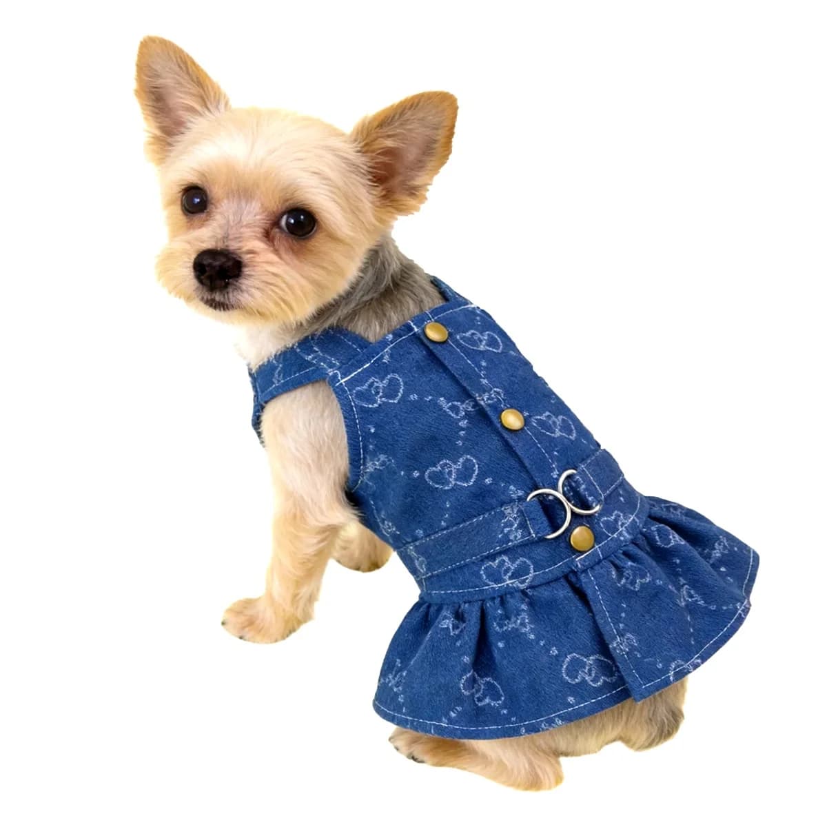 Small Dogs Clothes Designer Luxury Puppy Summer Clothes Girls Cat Dresses,Love Jeans Harness Vest Denim Dress One Piece S-XXL