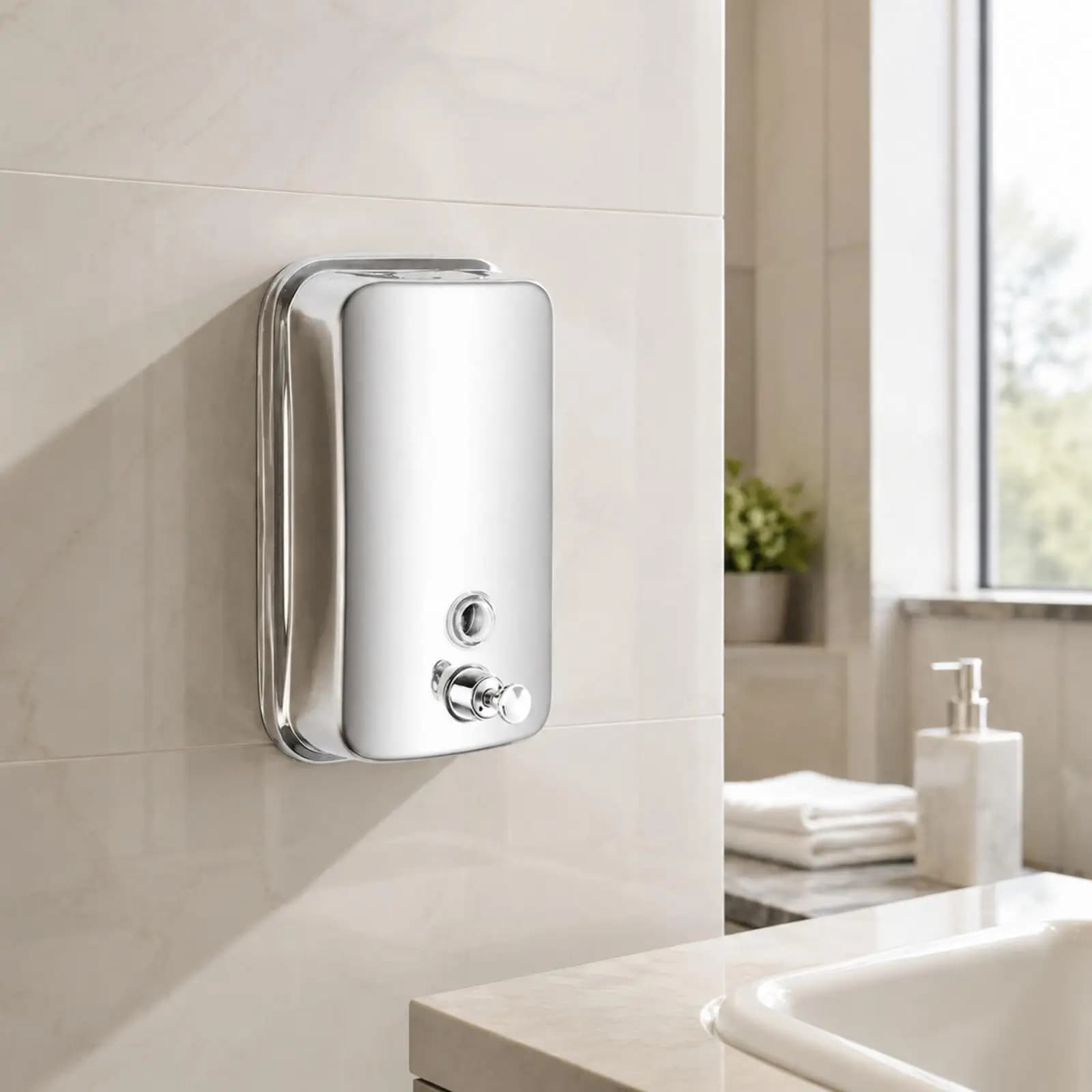 304 Stainless Steel Wall Soap Dispenser with One Hand Pump for Liquid Soap Shampoo Shower Gel Bathroom Washroom Tidy