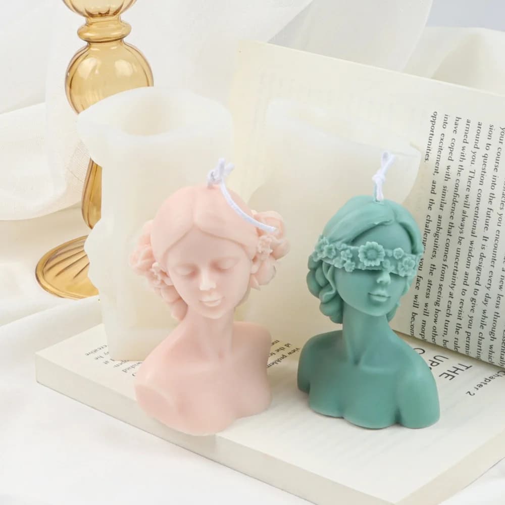 Stampo per candele in silicone per ragazza con benda a forma di fiore Stampo in resina per ragazza con occhi chiusi per sapone fatto a mano che realizza decorazioni artistiche con figurine di ritratto