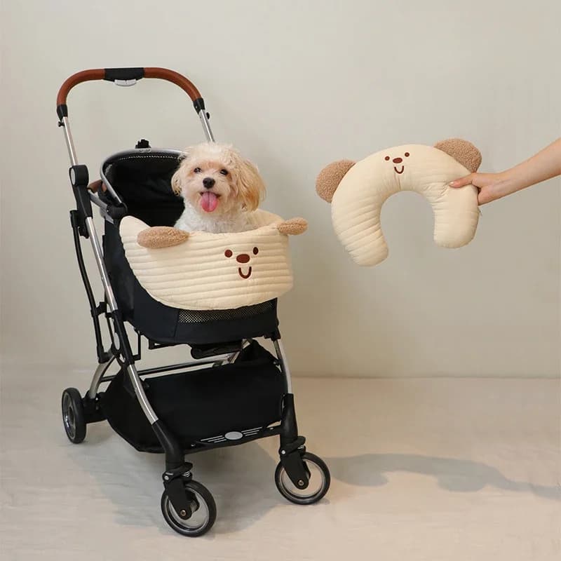 Cuscino per bordi per passeggino per animali domestici Cuscinetti in tessuto antisporco Cuscino in tessuto di cotone Set di tre pezzi Set di accessori per passeggino per cani e gatti Cuscino