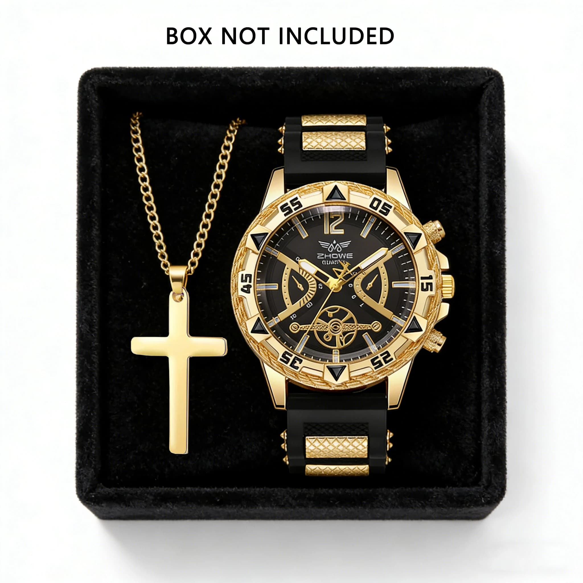 Set di Orologi da Uomo con Collana Omaggio, Orologio al Quarzo con Quadrante Grande e Cinturino in Gomma