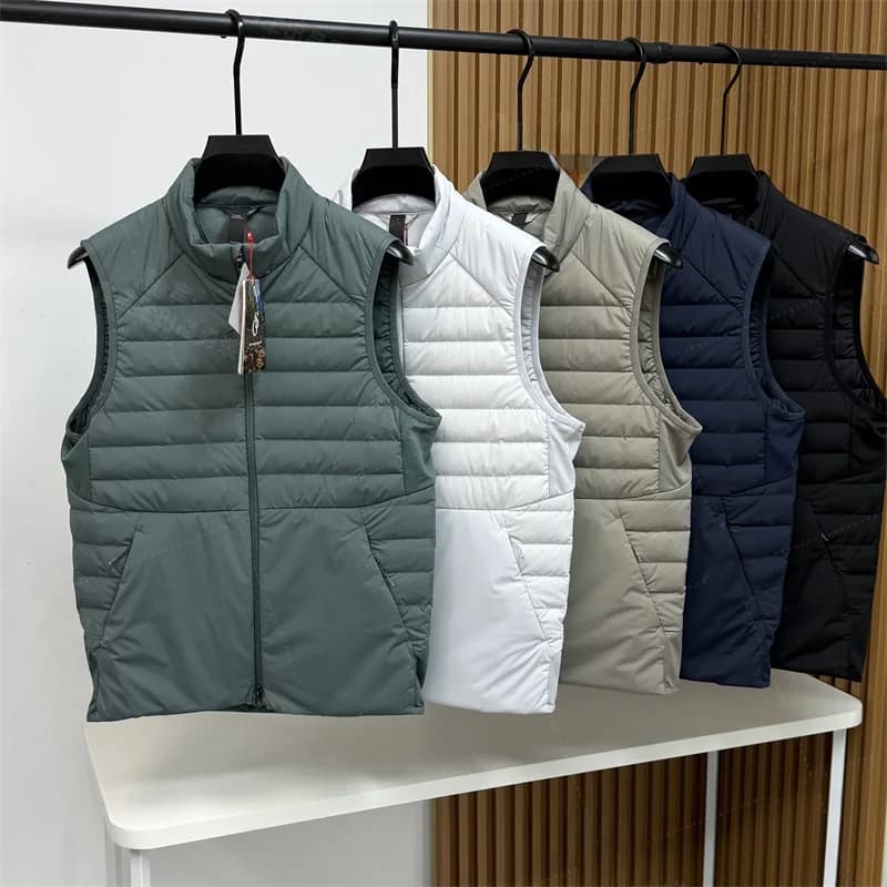Durable Water-Resistant Unisex Outdoor Fleece down Vest Warm Windproof Stand Collar Youthful Style Pure Color Zipper Closure