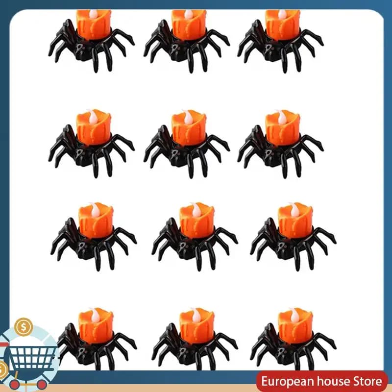 Candele ABFA Spider LED Tea Light Confezione da 12 candele di Halloween senza fiamma alimentate a batteria per decorazioni da tavola per feste