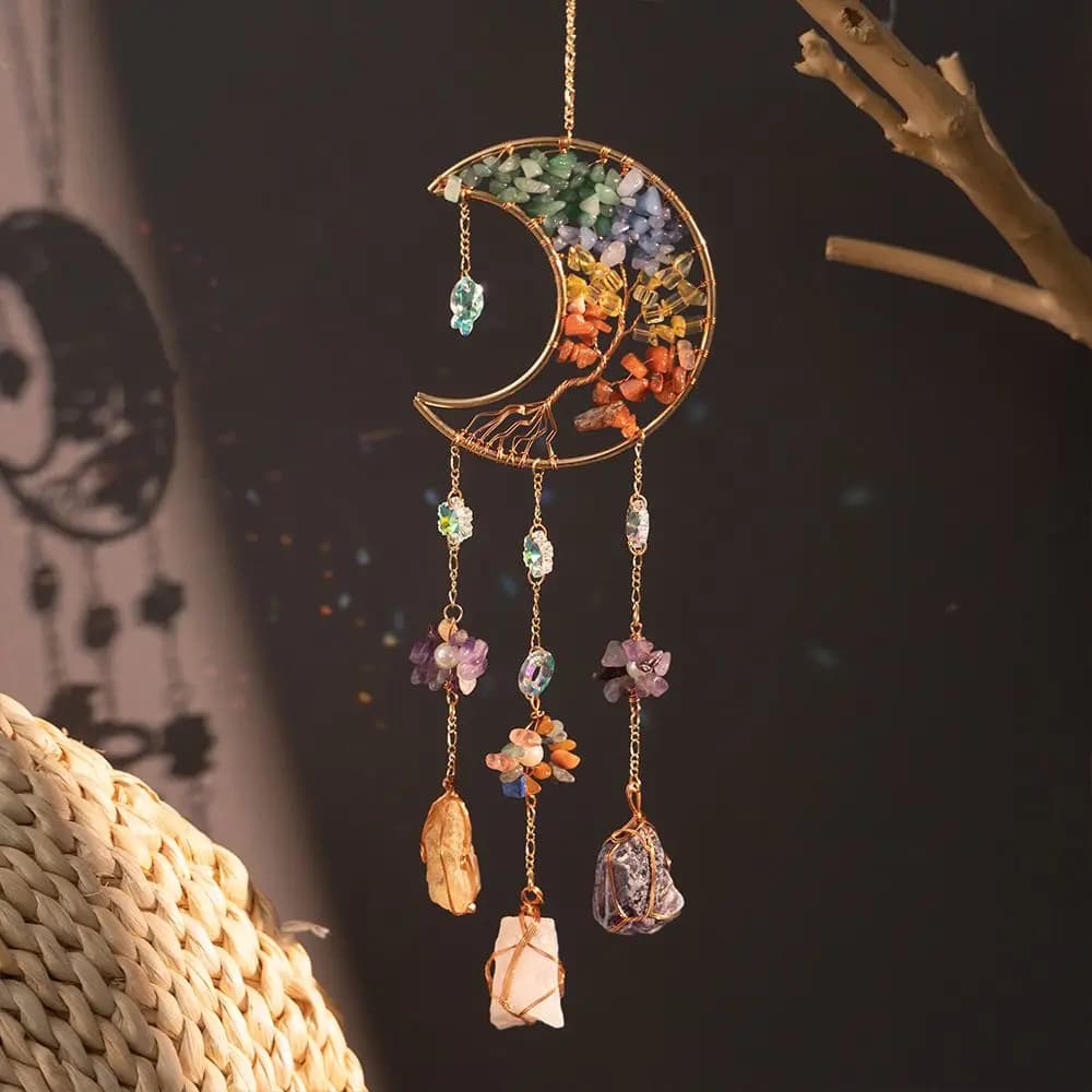 Sun Catcher Crystal Pendant Sunshine Rainbow Dream Catcher Moon Wind Chime Pendant Girls Room Gift Pendant