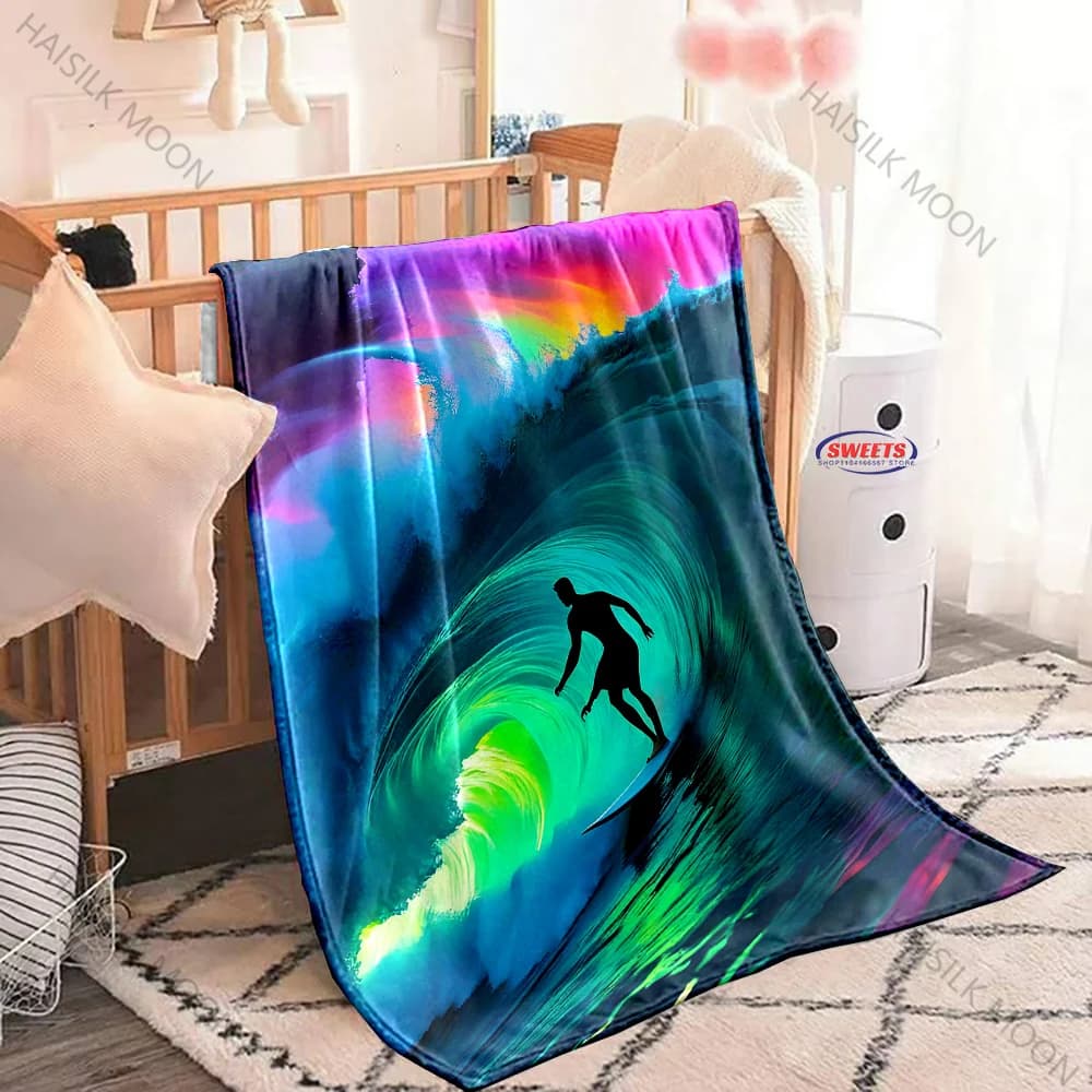Coperta con scialle morbido e soffice a tema surf personalizzato, coperta decorativa per divano, regalo di festa per la famiglia, amici, figlio e figlia