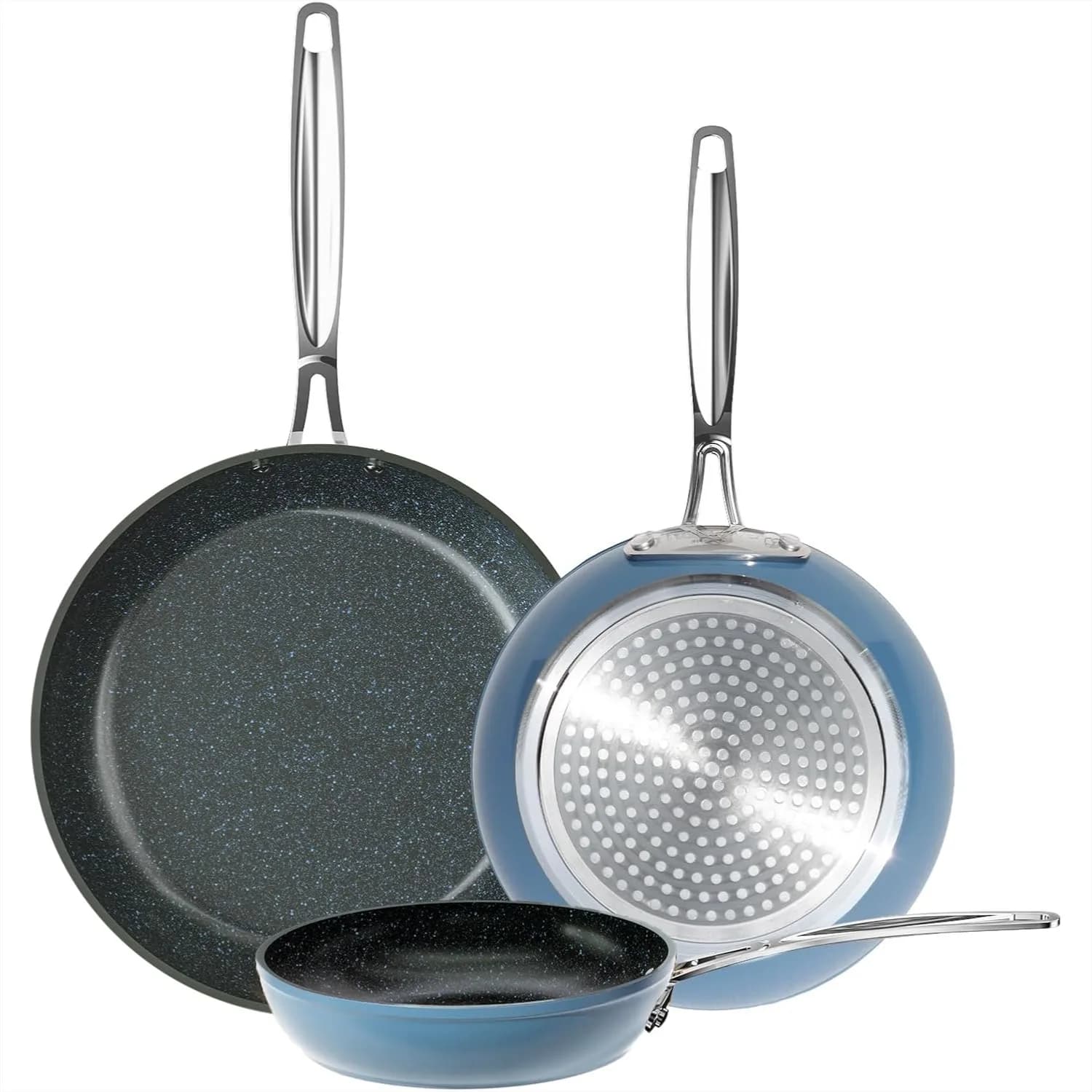 Set di 3 Padelle Forgiate Leggere da 8", 10", 12", Antiaderenti in Ceramica Ultra, con Manici Ergonomici Isolati, Compatibili con l'Induzione