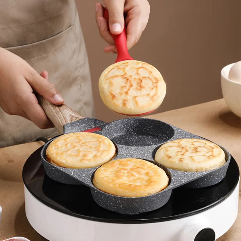 Padella a Quattro Fori per Uova, Pentola Domestica per Colazione, Piccola Piastra per Pancake e Uova, Utensile da Cucina Portatile in Pietra