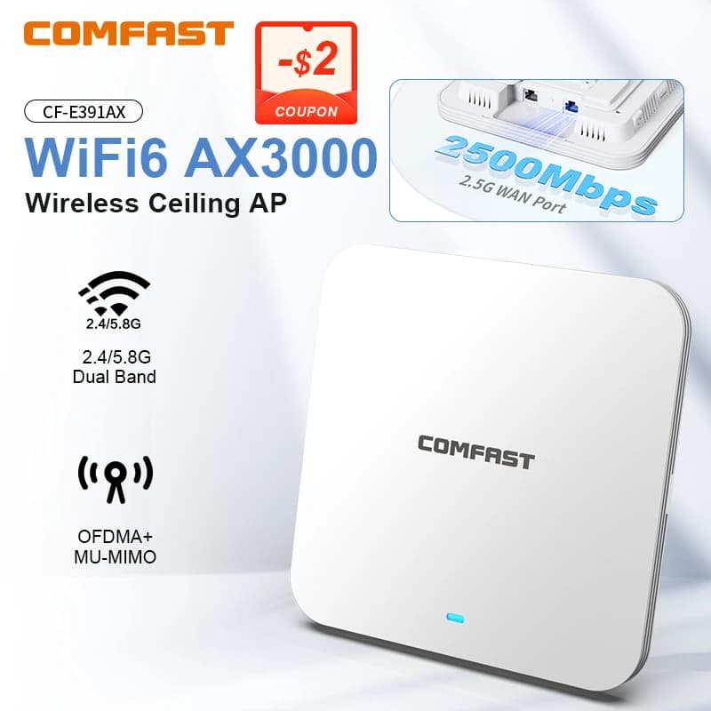 COMFAST WiFi6 Soffitto AP AX3000 Gigabit 4*3dBi Porta 2.5G Punto di accesso interno wireless Ripetitore WiFi montato a parete 2.4 /5.8GHz