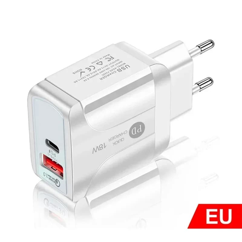 Caricabatterie PD12W, caricabatterie per telefono cellulare 5V2A, adattatore tipo C, testina di ricarica PD + USB, testina di ricarica UE USA UK, nuovo caricatore da viaggio