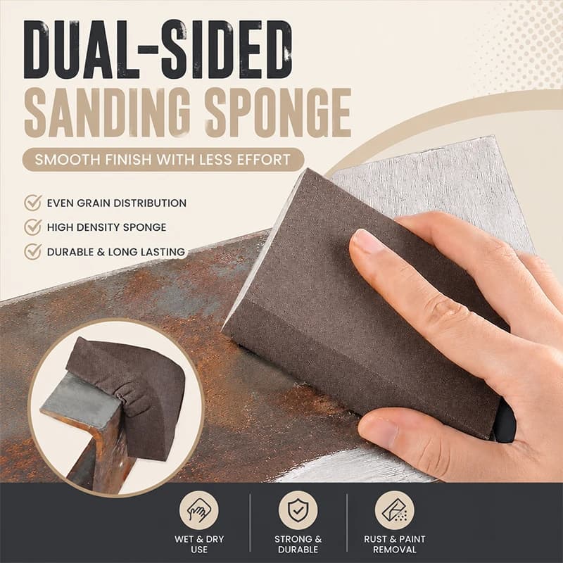 Kit Blocco Abrasivo in Spugna 1 pz, Tamponi Abrasivi a Doppia Faccia per Legno, Stucco, Metallo, Rimozione Ruggine, Lucidatura, Strumento per Stuccatura