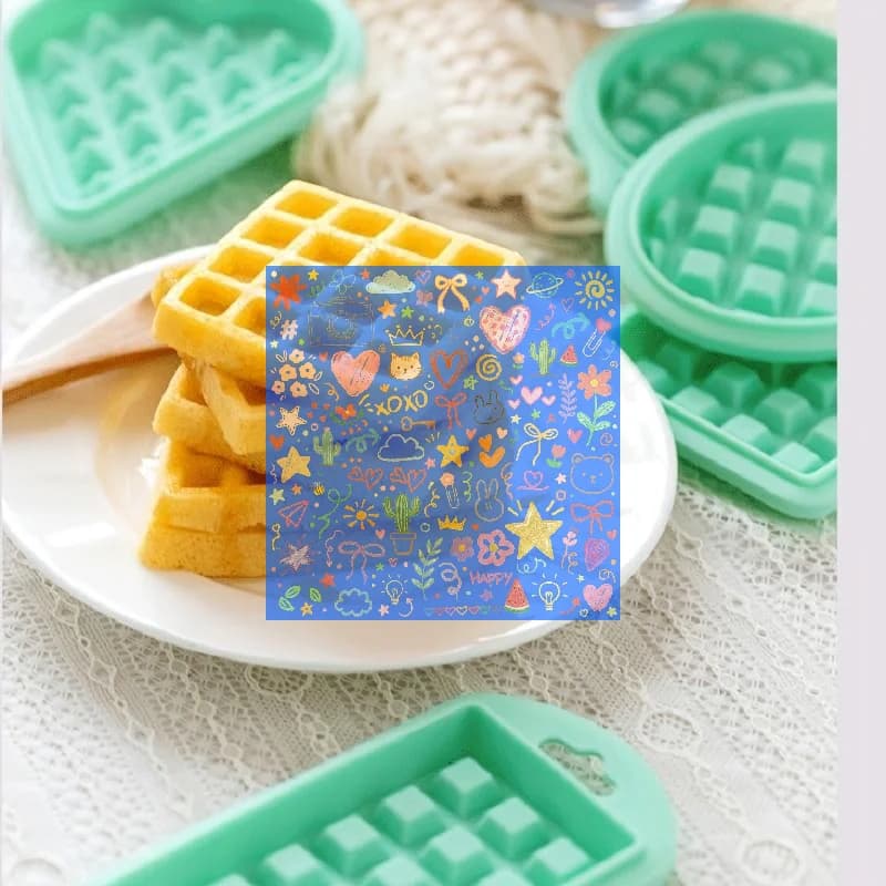 5PCS Solid Color Exterior Air Fryer Food Grade Silicone Waffle Mold Kitchen Cake Baking Mold Bakery Accessories Silicone Mold