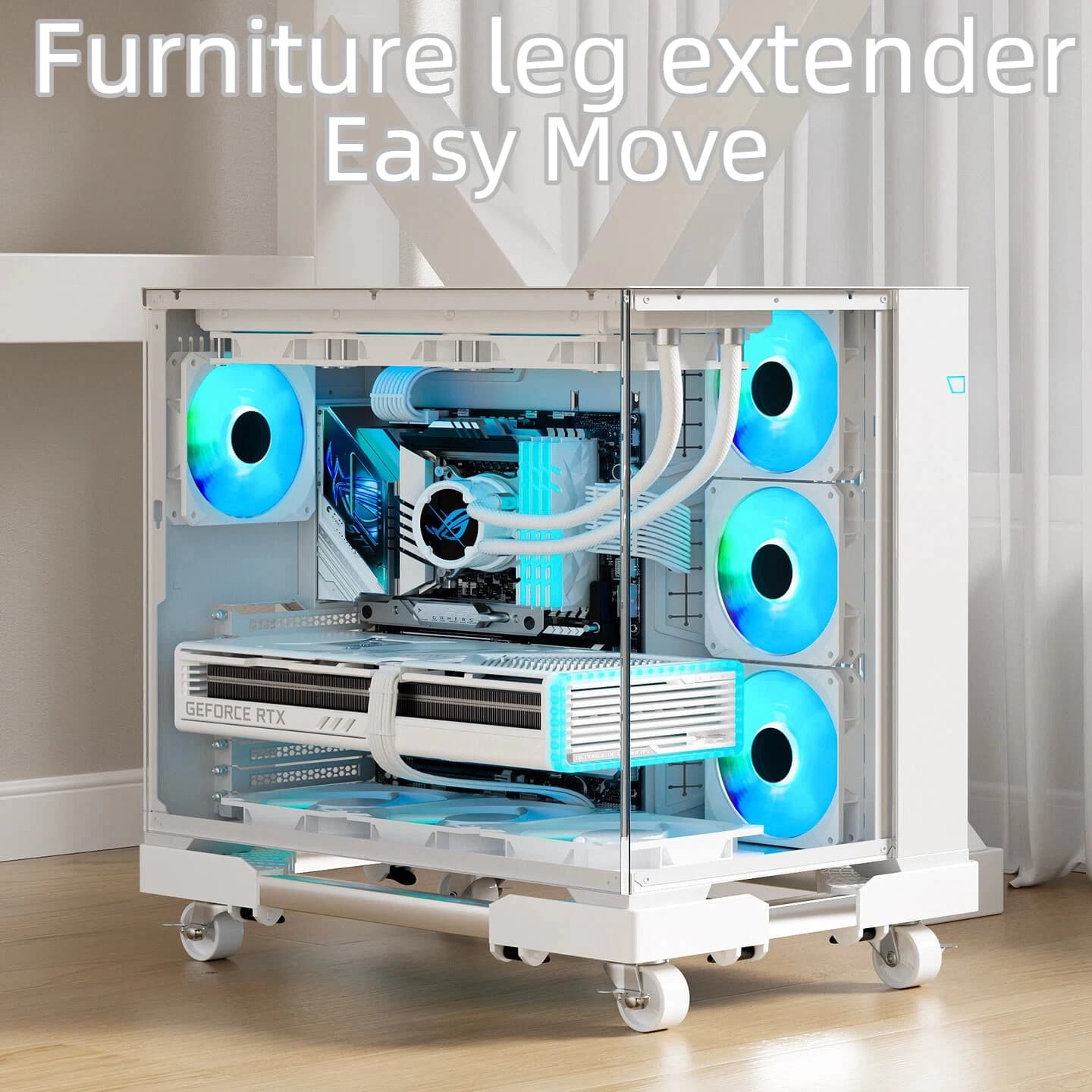 Ventilated Computer Tower Stand Heavy Duty CPU Stand with Locking Wheels Adjustable Fit Most Tower Cases Office