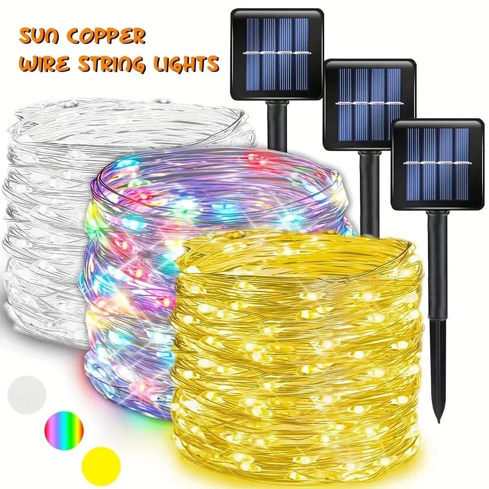 Lampada solare a LED per esterni da giardino, luce da fata, lampada impermeabile scintillante a LED per la festa dell'albero del patio di Natale 7m/12m/22m/32m