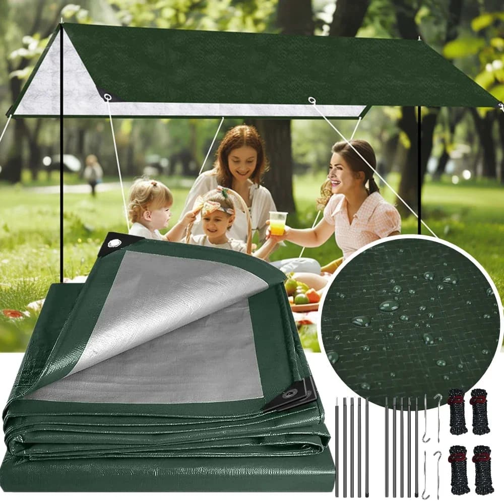 120GSM PE Sun Shelter 5x 4M/5x3M impermeabile telo verde copertura protettiva multiuso per riparo antipioggia di emergenza telone da campeggio