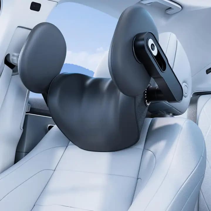 Adjustable Car Headrest Pillow Memory Foam Fabric Car Neck Support Pillow 3‑Point Protection for Car Seat Travel Sleeping