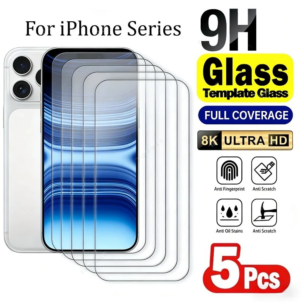 5 pezzi in vetro temperato ultra trasparente per iPhone 17 16 15 14 Pro Max Air 15 16 Plus protezione schermo per iPhone 13 12 11 Pro XR XS Max