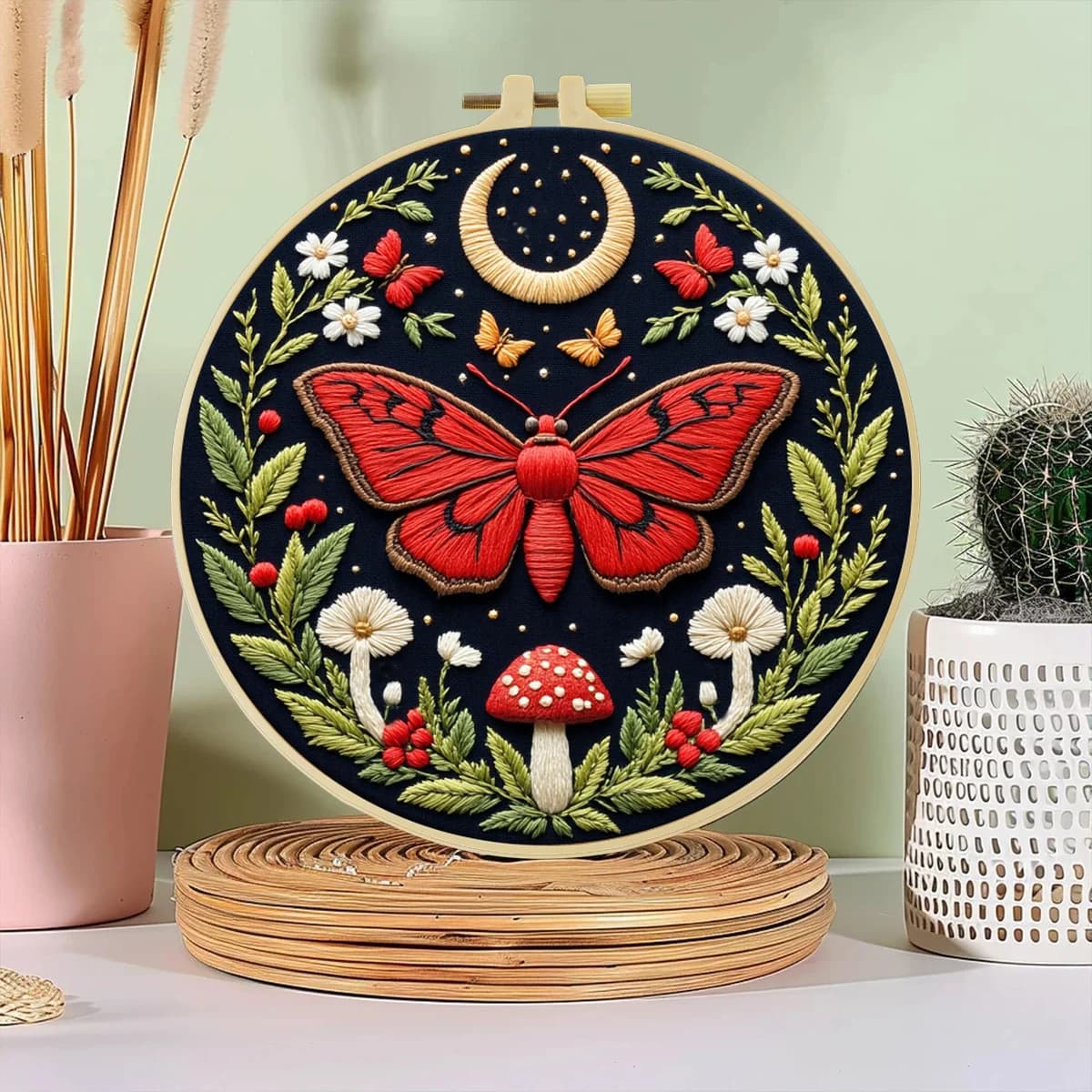 1 pz 20X20 CM/15X15 CM 7.87/6.3 pollici Una bella farfalla rossa Borsa Ricamo Starter Kit FAI DA TE Pittura Mestiere cucito arte