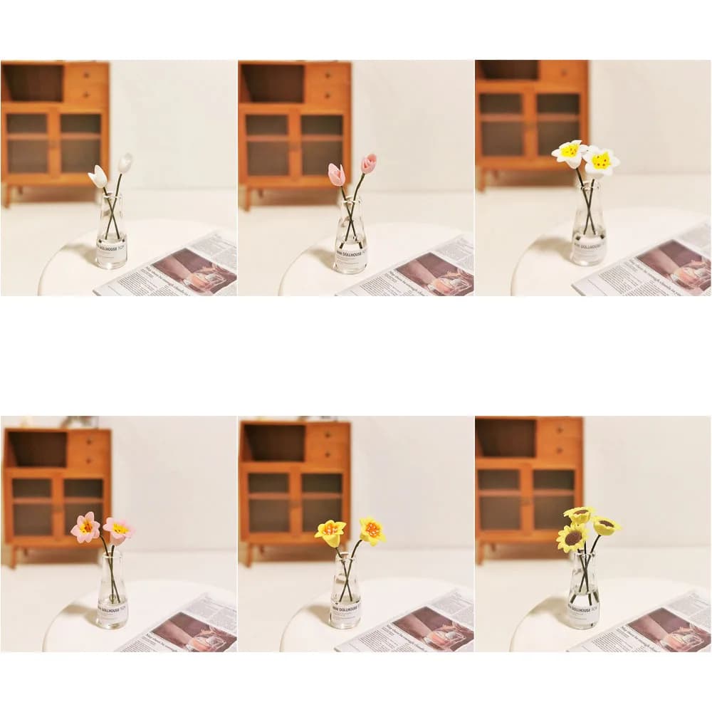1:12/1:6 casa delle bambole vaso di fiori in miniatura ornamento floreale Mini girasole tulipano giglio composizione floreale vaso accessori per bambole