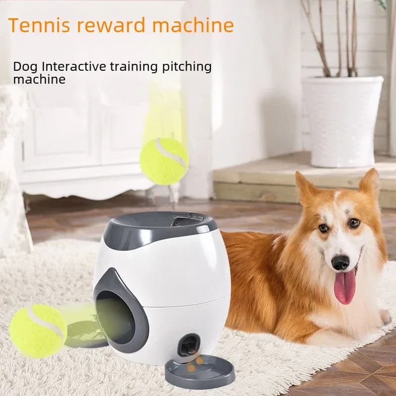 2 in 1 Dog Pet Interactive Toy Tennis Ball Launcher Automatic Throwing Training Reward Machine Fun Feeding Machine Pet Supplies