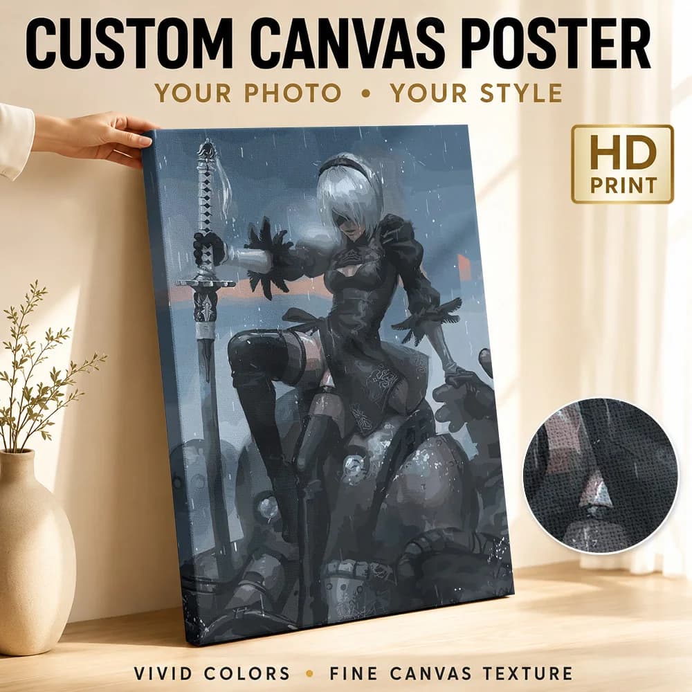 2B Nier Automata Digital Art Framed Canvas Poster Customized Photo Gaming Anime Wall Art for Bedroom Decor Gift for Collectors