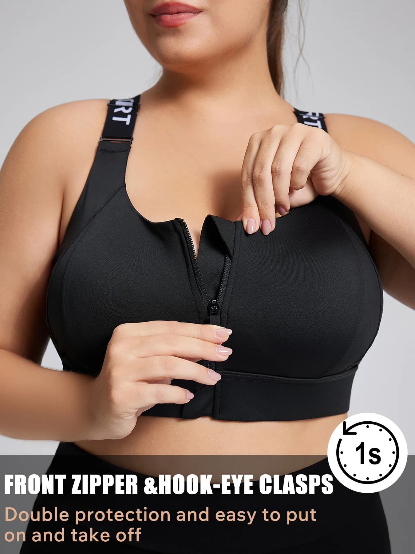 Plus-Size Sports Bra, Front-Zip High-Intensity Shockproof Yoga Bra, Adjustable Lettered Shoulder Straps, Shockproof and Supportive Running Fitness Vest, Suitable for Yoga, Running, Leisure, and Fitness