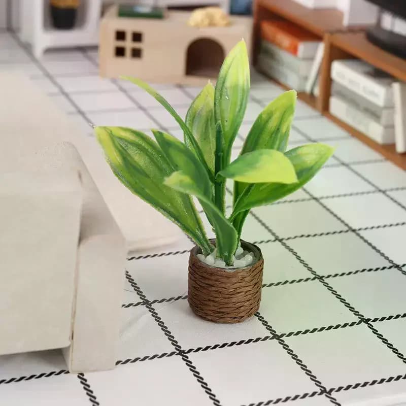 【Y】1Pcs Mini Artificial Potted Plant Dollhouse Greenery Ornament Woven Pot Fake Plant For 1:12 Scale Doll House Home Scene Decor