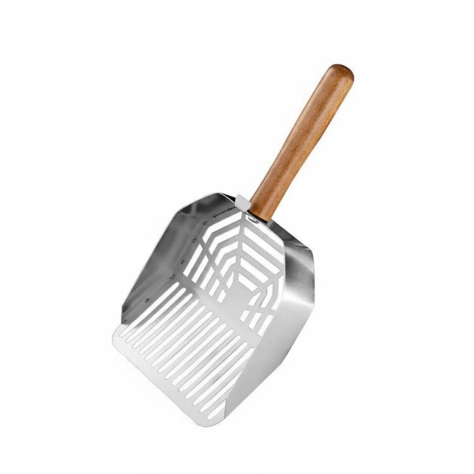 Premium Stainless Steel Cat Litter Scoop with Wooden Handle Metal Sifter Tray Tool for Cleaning Litter Box for Cats