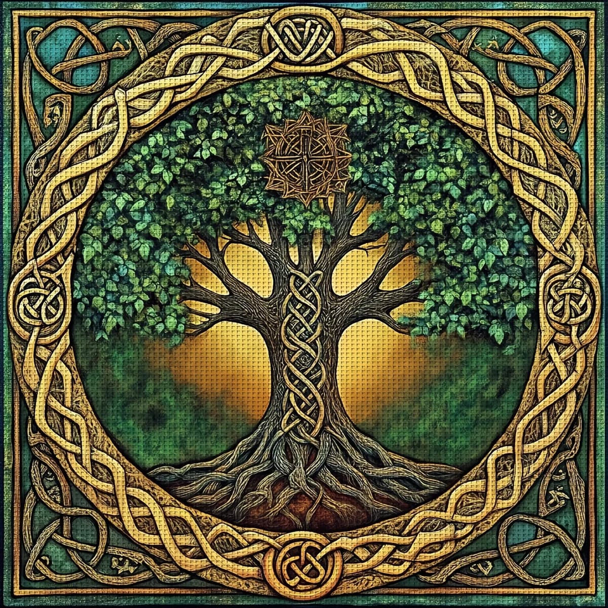 1PC 36X36cm/14.17X14.17inch, 11CT Print Cross Stitch DIY Kit, Sacred Arbor, Adult Beginner's Relaxed Cross Stitch