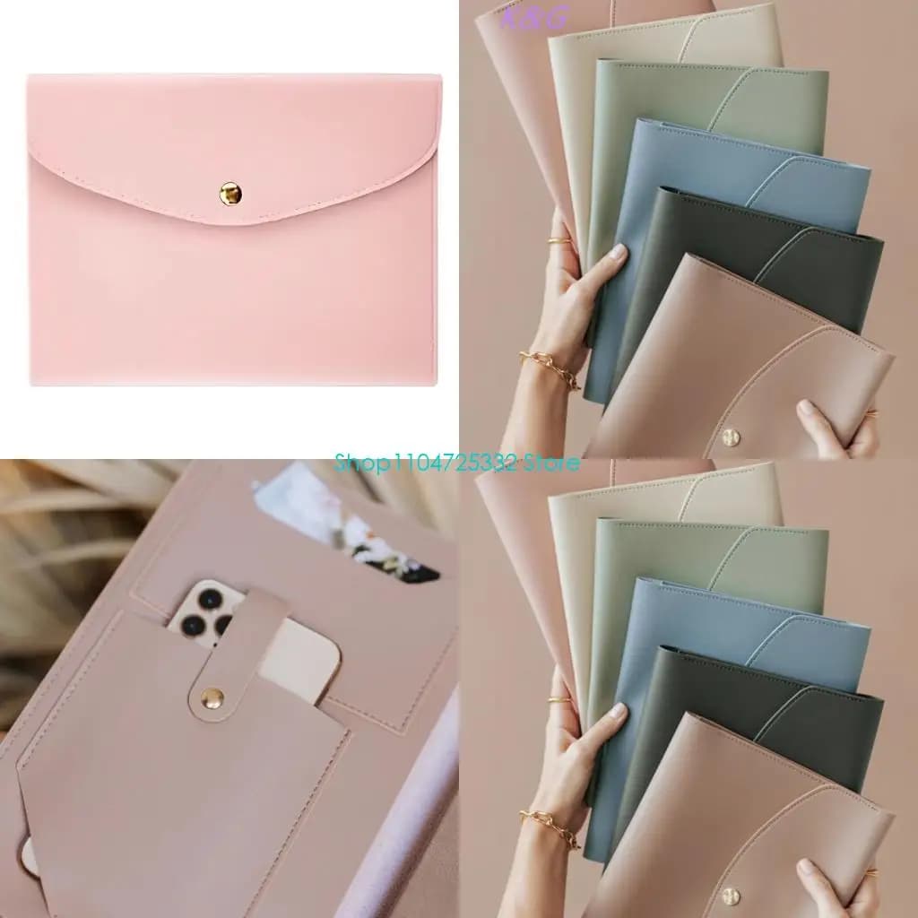 P5EA Triple-Fold Notebook Cover Waterproof PU Leather Journal Cover With Button Closure Card Slots For Offices School