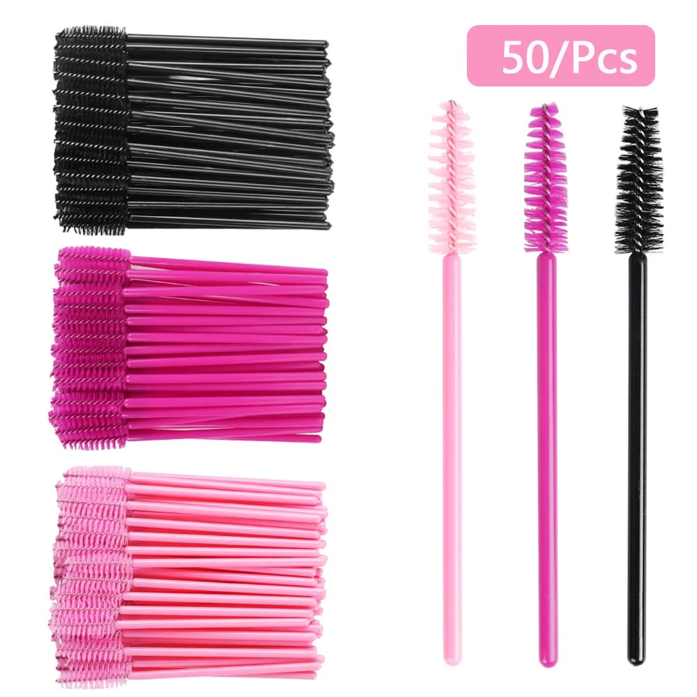 50 pz/scatola Spazzole per Mascara Monouso, Scovolini per Ciglia, Bacchette per Mascara, Kit Trucco per Extension Ciglia, Sopracciglia e Make-up