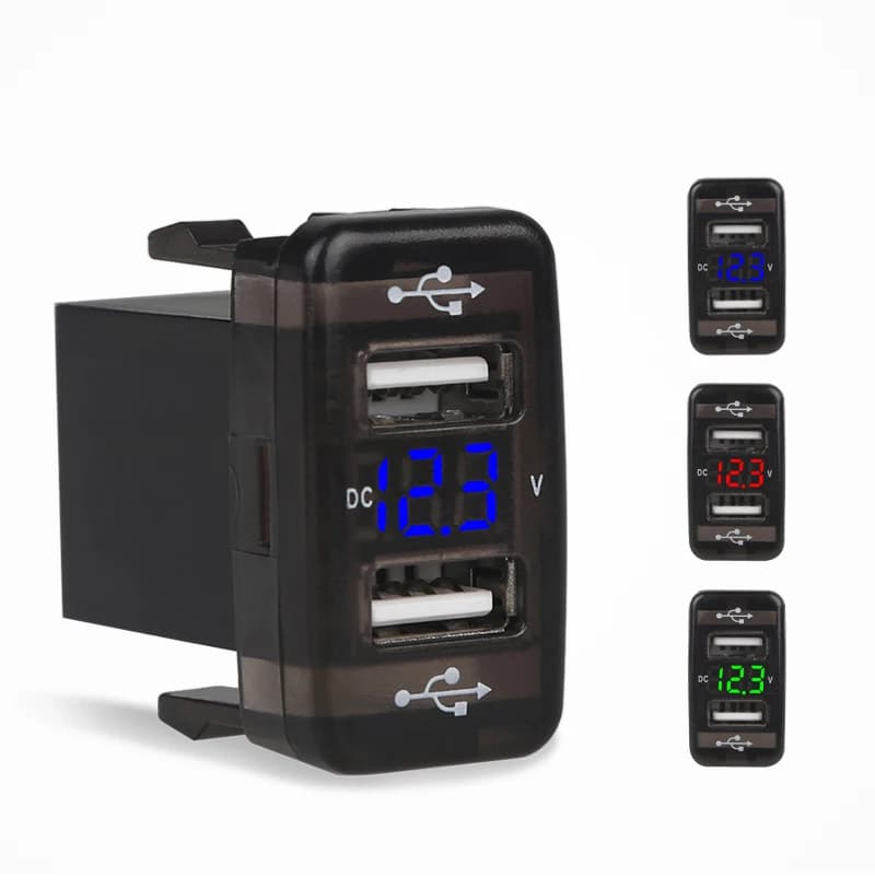 Presa adattatore doppia USB 5V 2.1A Caricabatteria da auto a 2 porte Ricarica rapida per telefono GPS 12-24V Voltmetro LED per TOYOTA