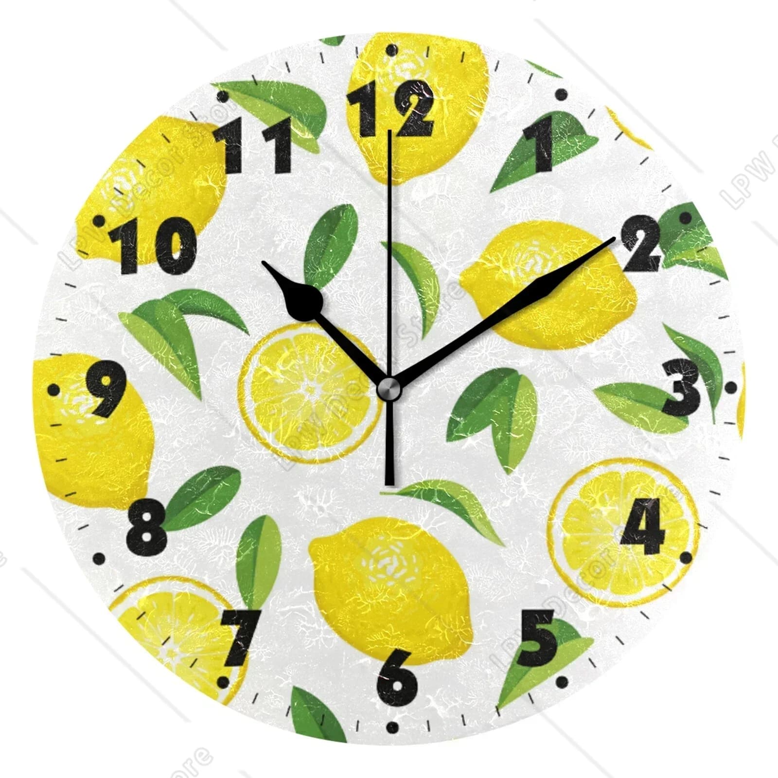 Hot Sale Lemons Print Silent Non-Ticking Round Wall Clock Home Art Bedroom Living Room Decor Hanging Watch Quiet Desk Clock