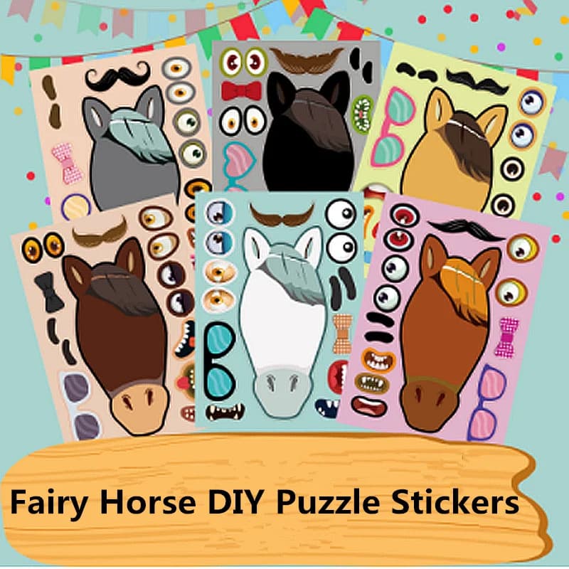 12 Fogli di Adesivi Puzzle DIY a Tema Cavalli da Corsa, Regali per Feste per Bambini, Adesivi per Bambini