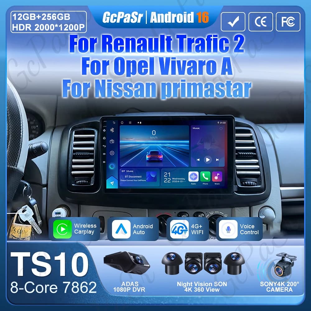 Autoradio Per Renault Trafic 2 Per Opel Vivaro A Per Nissan primastar 2001 - 2014 Navigazione GPS Carplay Android Auto 4G No 2din