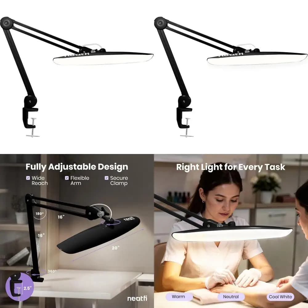 Lampada da Scrivania a Morsetto LED 20W 2200 Lumen - Temperatura Colore Regolabile, 4 Livelli di Dimmerazione, Ampia Copertura 20° per Casa, Ufficio, Officina