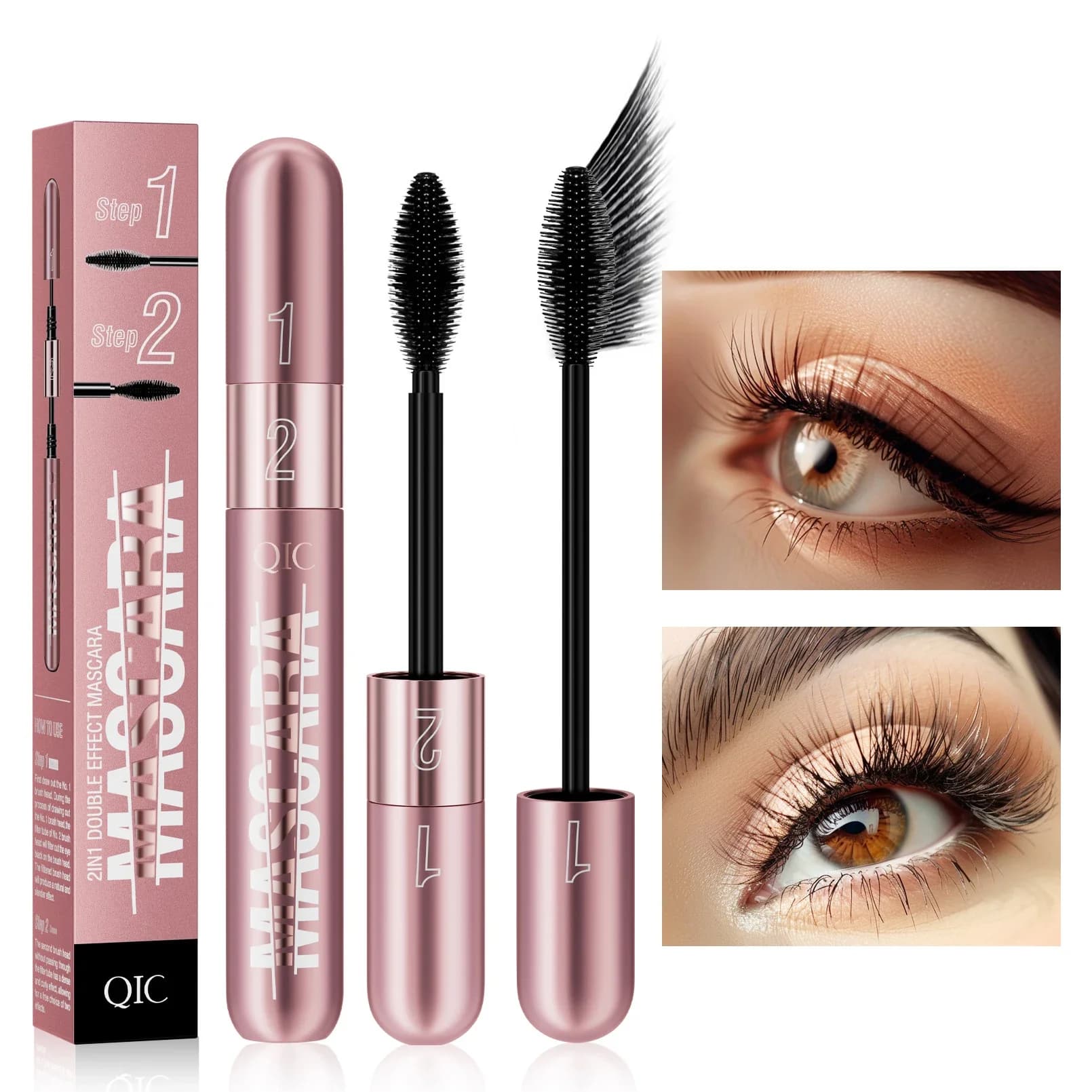 Mascara Double Effect Extension Density and Slender Volume Long lasting Waterproof No Mascara stain for natural quick drying eyelashes