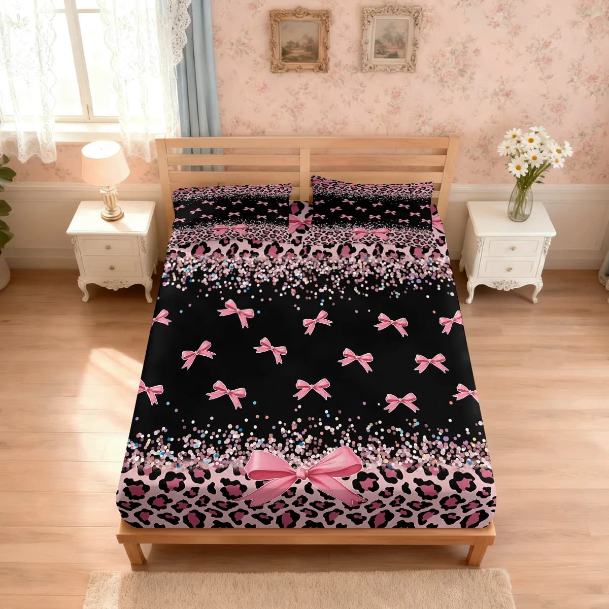 Set of 3 Backless Bed Sheets with Leopard Print and Flakes, Comfortable Multi-Measurement Cover, Bedroom Decoration