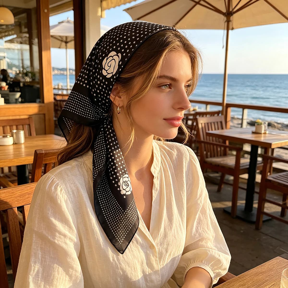 2026 New French Polka Dot Print Scarf Versatile Small Square Silk Scarf Women's Fashionable Simple Decorative Headband