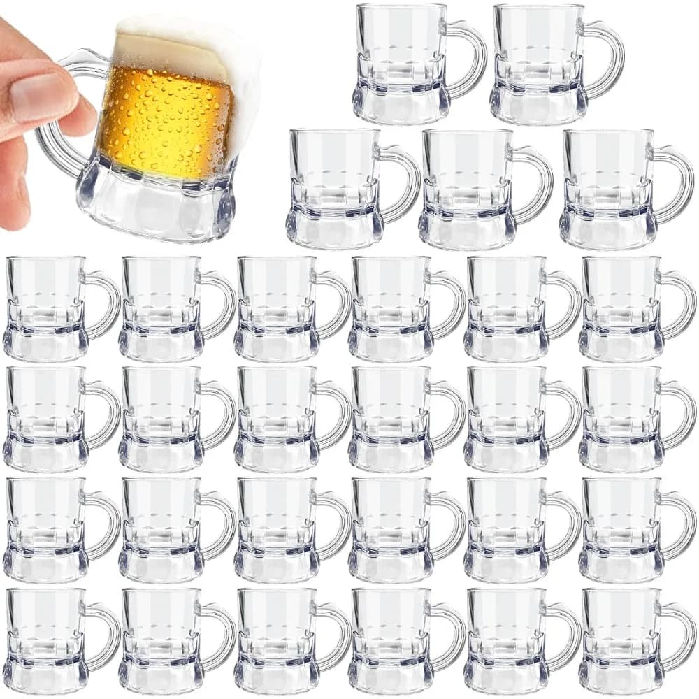 Mini tazze da birra in plastica da 30 pezzi, bicchieri da shot in plastica trasparente da 1 oz con manici, bicchieri da degustazione riutilizzabili per birra Stein per bere