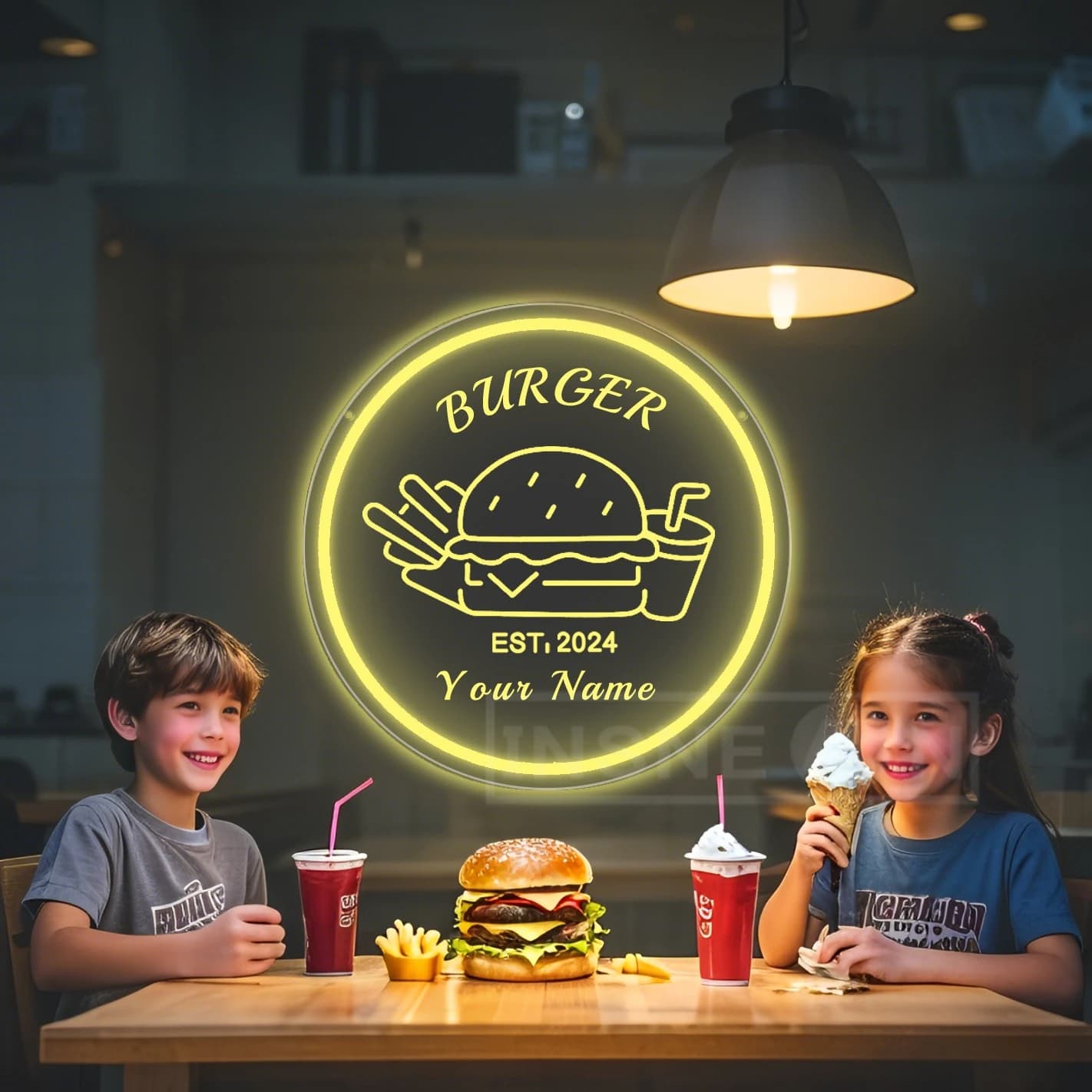 Insegna al neon per hamburger personalizzata: arte da parete a LED alimentata tramite USB con il tuo nome, perfetta per ristoranti, ristoranti, uffici e bar domestici