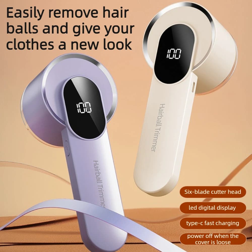 Electric Lint Remover, Portable Hairball Trimmer with Power Display, 6‑Blade Fabric Shaver, Type‑C Fast Charge for Clothes