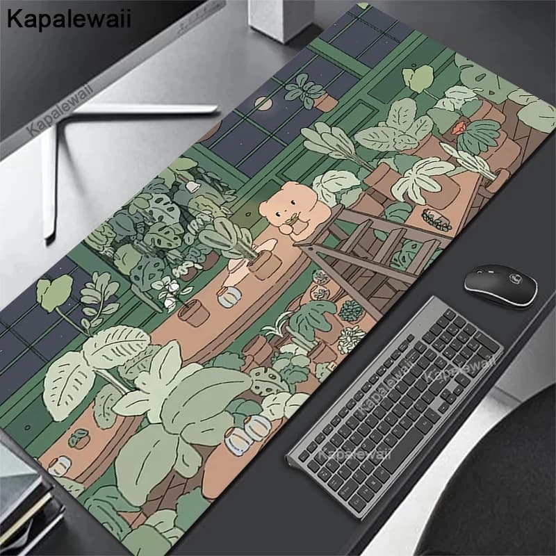 Kawaii Cat Mouse Pad Gree Plant Mousepad Gamer 900x400 tastiera del Computer tappetino da scrivania XXL Large 1000x500 Mouse Carpet Gaming deskpad