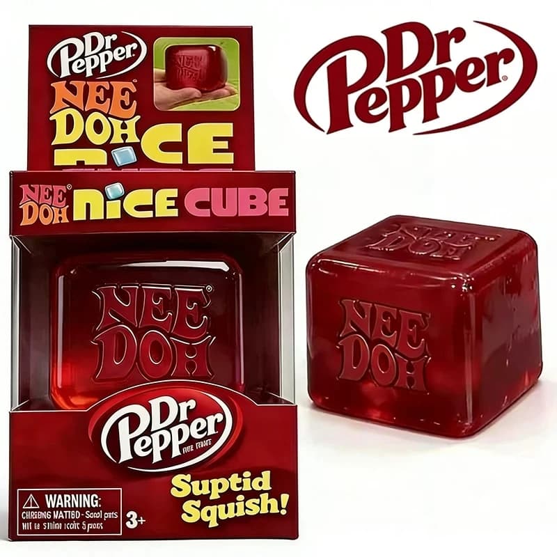 =* Dr Pepper x NeeDoh Nice Cube Squishy Stress Relief Toy, Soft Squeeze Fidget Cube for Kids Adults, Anxiety Relief Sensory Toy