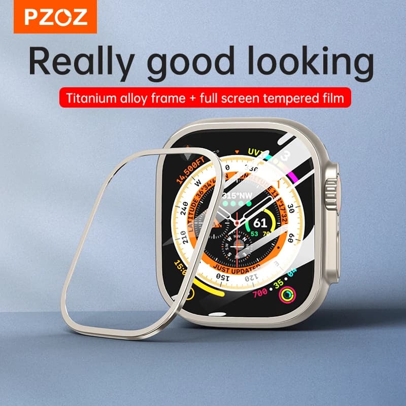 Custodia PZOZ Pellicola in vetro temperato per iWatch Ultra 2 3 Cover posteriore in metallo per PC per Apple Watch Case Ultra 49mm Proteggi schermo