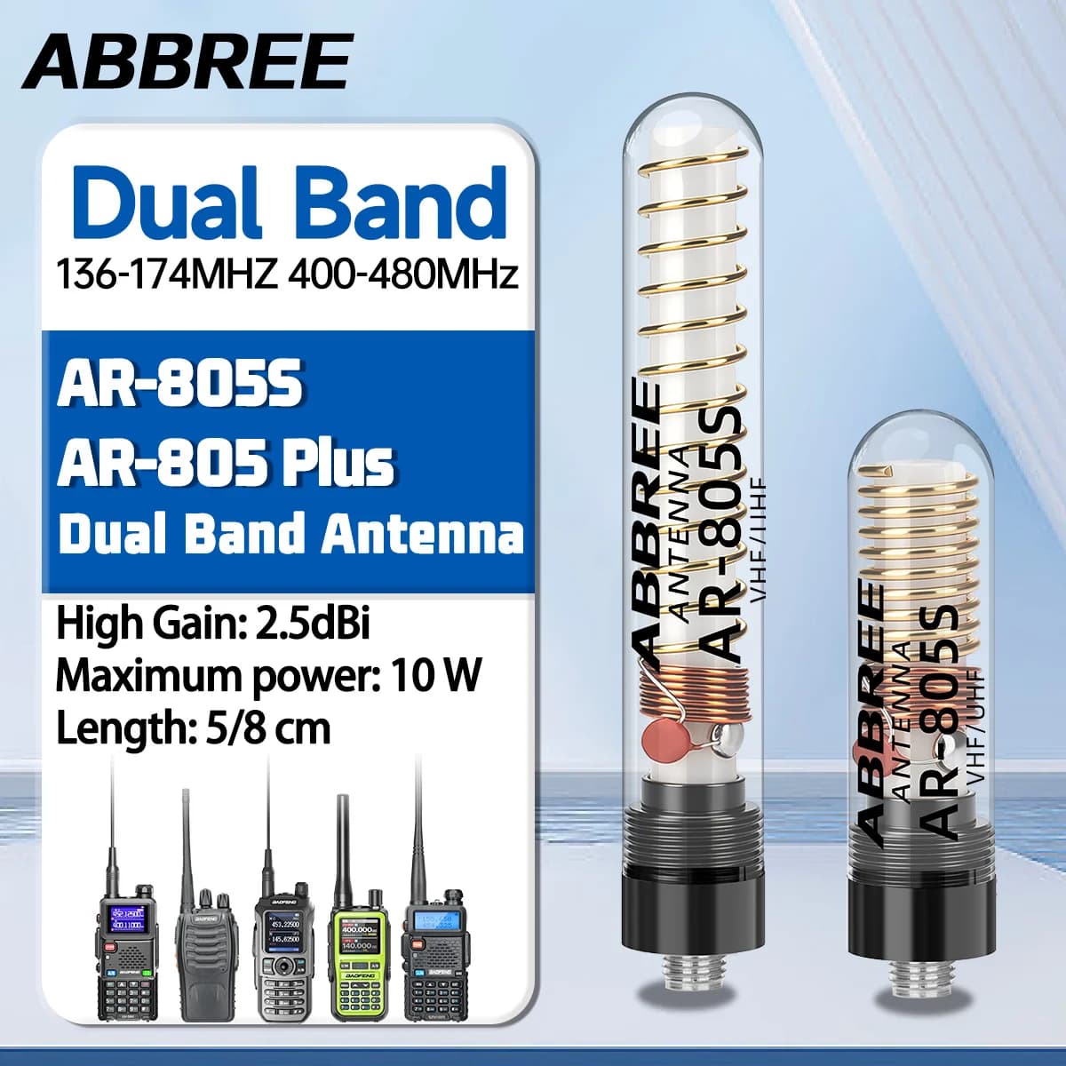 ABBREE Walkie Talkie Mini Antenna AR-805S SMA- Female VHF/UHF High Gain For Baofeng UV-5R UV-21 5RMini Quansheng UV-K5 Ham Radio