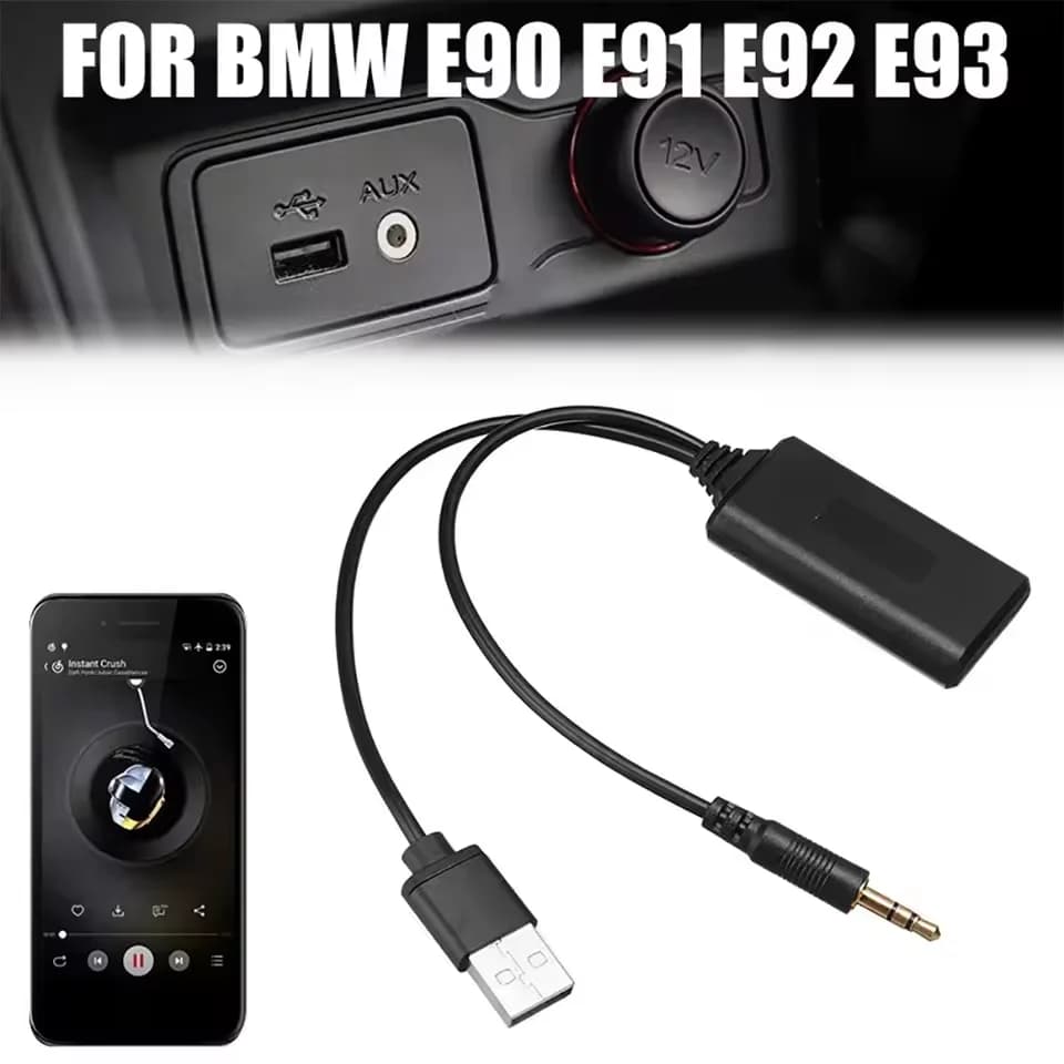 Adattatore per cavo audio Bluetooth AUX per auto Adattatore per caricabatteria per auto Ricevitore audio stereo per musica wireless per BMW E90-E92 Accessori auto
