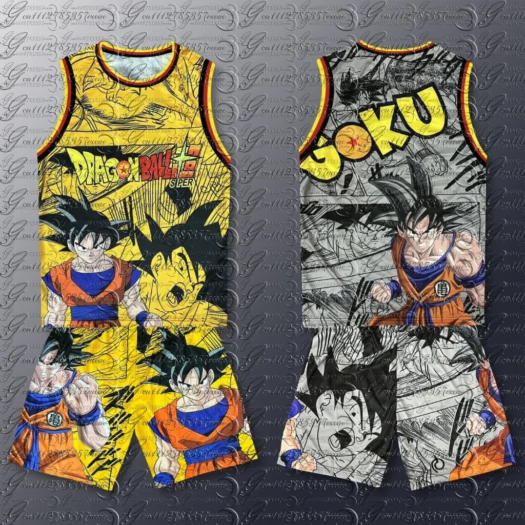 Set di abbigliamento da basket Dragon Ball per adulti e bambini, canotta e pantaloncini traspiranti ad asciugatura rapida con stampa completa 3D Goku Super Saiyan