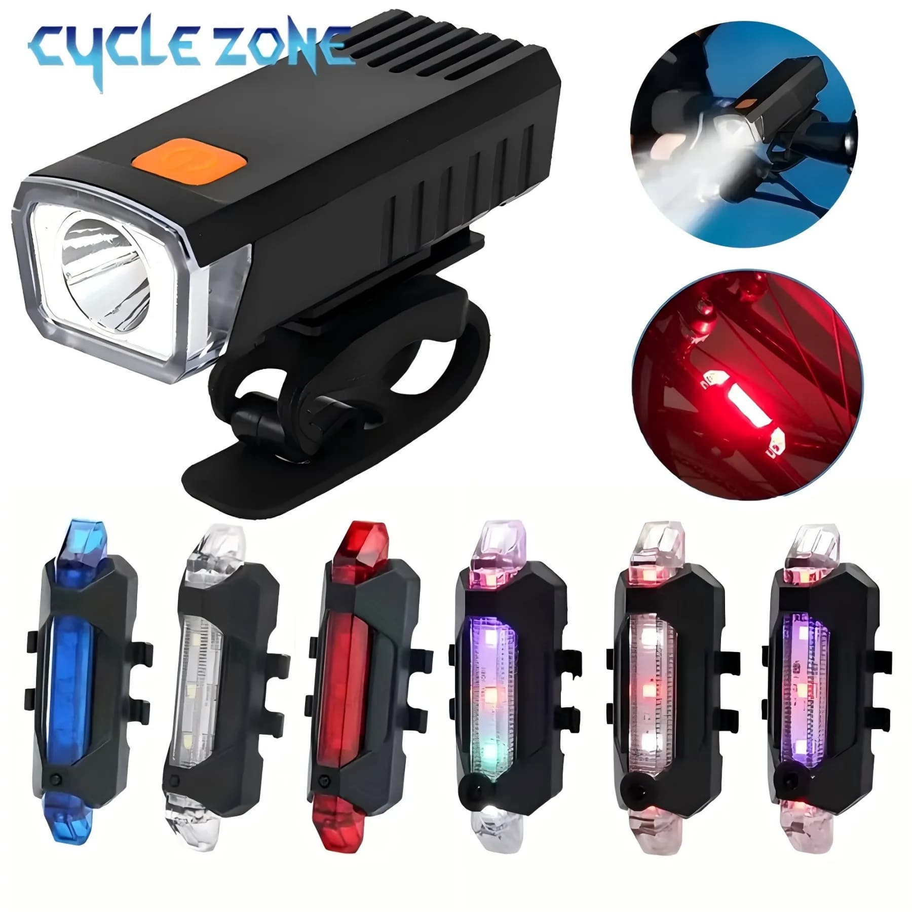 Set di Luci per Bicicletta, Luce Anteriore e Posteriore, Faro e Fanale Posteriore, Lampada di Sicurezza per Ciclismo Notturno, Accessori per Bici